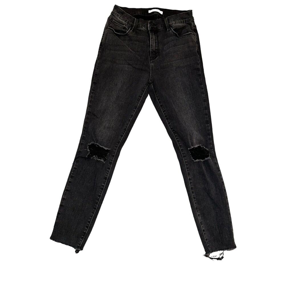 Pacsun Distressed Black Wash High Rise Skinny Jeans Ripped Knee Raw Hem
